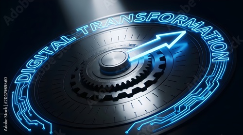 Digital Transformation Journey on Futuristic Interface with Glowing Arrow