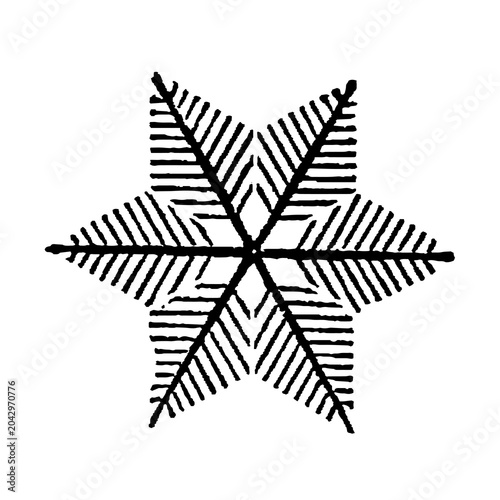 Fotografía Radiating stellar snow crystal, six-pointed dendrite with lateral branches, old vintage illustration, 1897