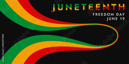 Juneteenth Freedom Day Banner with Flowing Pan African Wave Lines. June 19 Celebration Background Vector Illustration