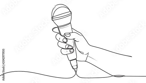 A hand holding a microphone with a cord