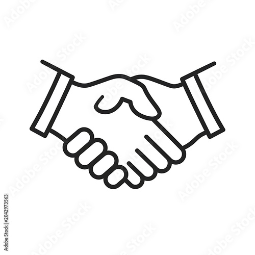 A handshake between two people in a simple line drawing style