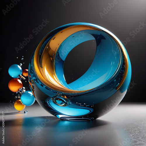 Colorful abstract 3D fluid wave ribbons and geometric shapes background