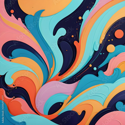 Vibrant colorful abstract 3D fluid art wave ribbons background