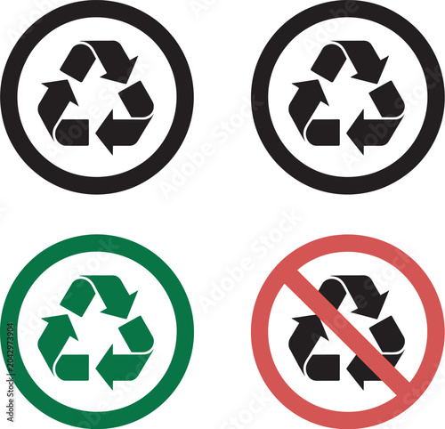 Fotografie Recycle and recycling not allow sign recycle icon no recycle icon plastic paper glass sign symbol vector illustration for environmental regulation waste sorting and sustainability awareness design