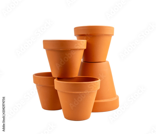 Empty terracotta flower pots, clay garden vase, brown ceramic plant container, garden pottery earthenware