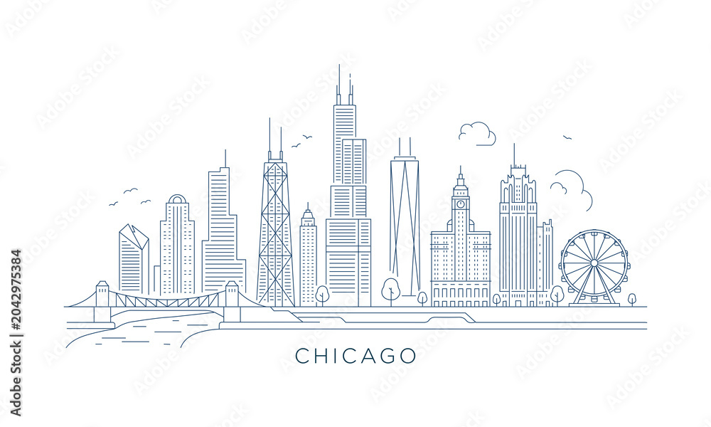 Fototapeta premium Minimal line art illustration of the Chicago skyline
