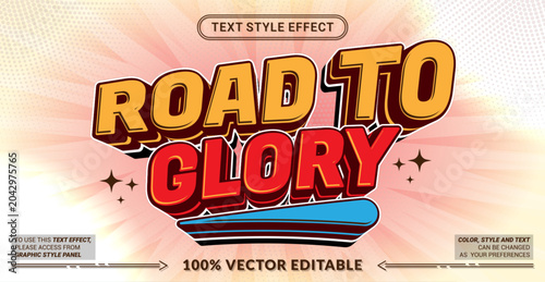 Fotografía Editable “Road to Glory” text effect featuring bold dimensional lettering, strong athletic styling, and victory-inspired typography for champions and ambitious brands