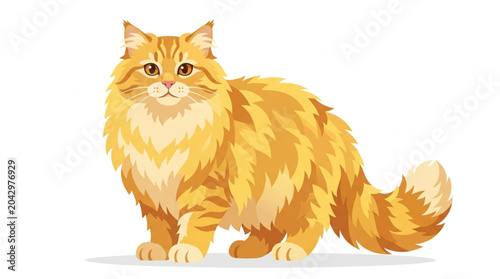 Fotografie Fluffy ginger cat vector illustration, cute long-haired orange domestic feline s