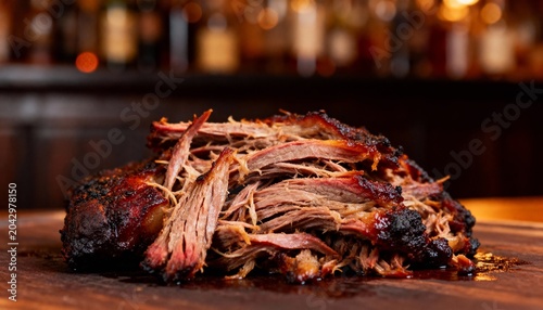 Smoked Pulled Beef BBQ With Caramelized Bark Close Up