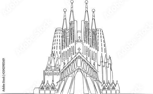 Fotografía Sagrada Familia Cathedral Barcelona Hand Drawn Vector Line Art Illustration