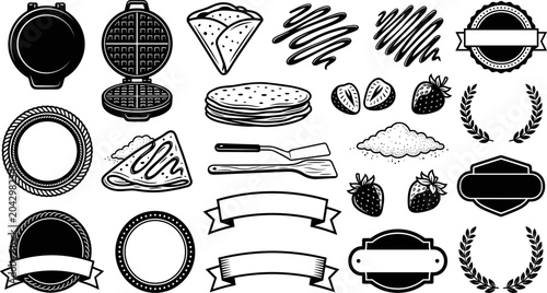 Waffles and crepes breakfast food icon set vector design
