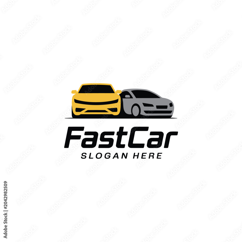 Obraz premium Two Car Silhouettes With Typography Minimalist Logo Design On White