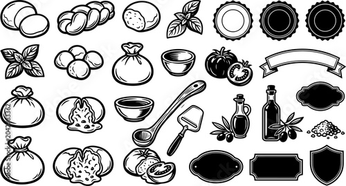 Italian food and cheese ingredients vector illustration icon set