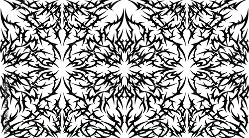 Tableau sur toile Seamless pattern of sharp tribal thorns and spiky organic shapes in black and wh