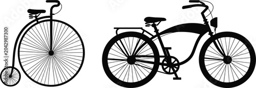 Tableau sur toile Vintage bicycle collection silhouettes, classic penny farthing and cruiser bike