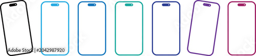 Minimalist colorful smartphone outline mockup vector set.