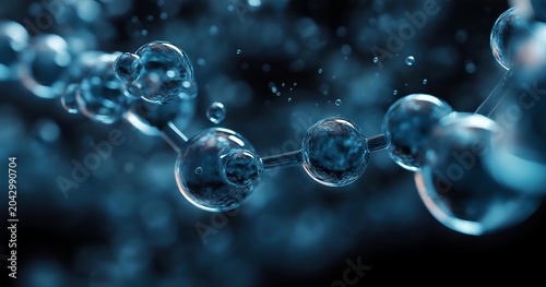 Close-up view of molecular structures with spherical formations and a captivating blue background, highlighting the intricate beauty of science at the microscopic level.