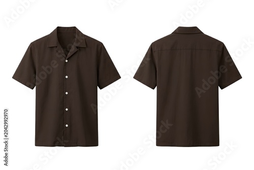 Brown Short sleeves Button up shirt mock-up 
