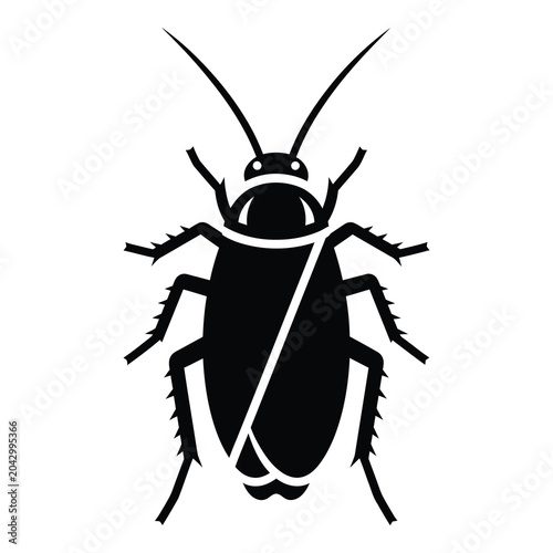 Black cockroach silhouette isolated on white background for design and illustration icon