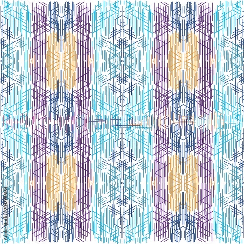 Seamless Pastel Geometric Pattern with Symmetrical Tribal Texture