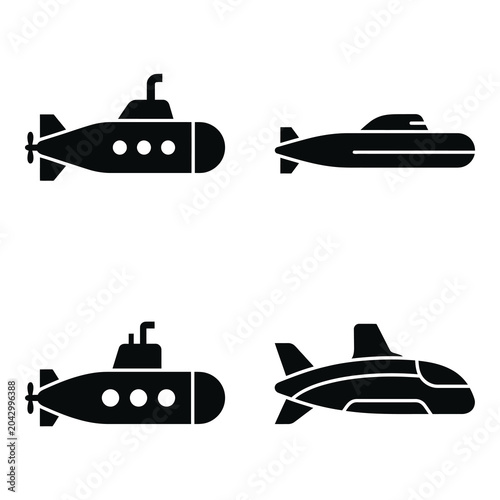 Foto Blacksilhouettesubmarinesandtorpedoesisolatedonwhitebackground icon