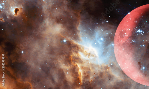 Space landscape. Cosmic cluster of stars. and planets. Outer space background	