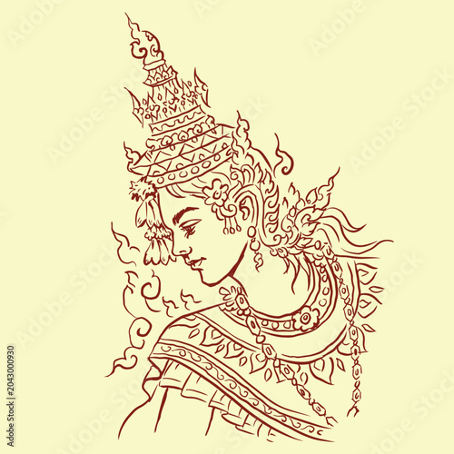 Thai woman with ornaments vector for illustration card decoration