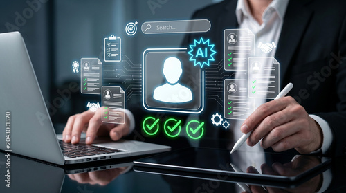 Fotografie AI human resource recruitment platform showing automated candidate profile scree