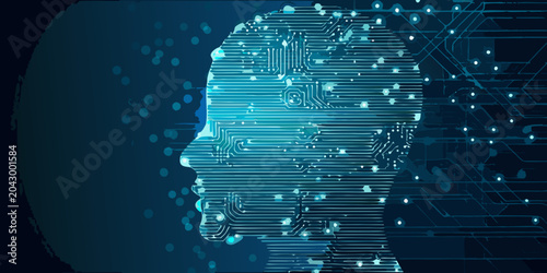 human head with circuitry digital illustration futuristic