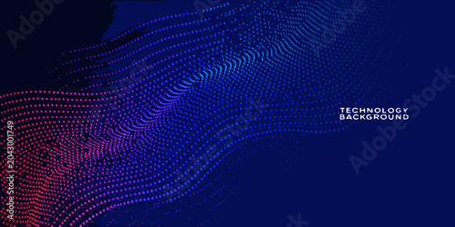 colorful technology particle waves on dark blue background