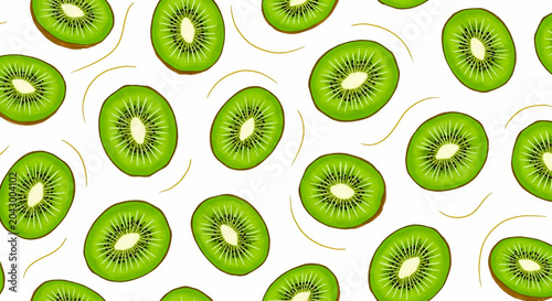 Vibrant seamless pattern of fresh kiwi slices.