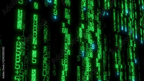 Futuristic Grid of Numbers Animating Through frame. Neon Green AI themed Background. Seamless Loop.