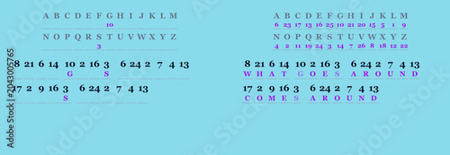 Canvas-taulu Cryptogram puzzle with letters and numbers on blue background