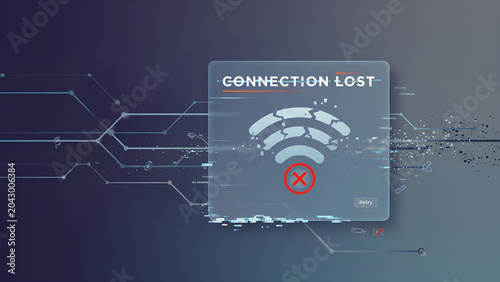 Modern digital illustration of a disconnected internet signal with the words “CONNECTION LOST”