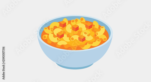 Quadro su tela Macaroni and cheese in a blue bowl, classic comfort food illustration