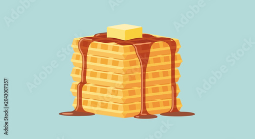 Canvastavla Stack of Delicious Waffles with Butter and Syrup