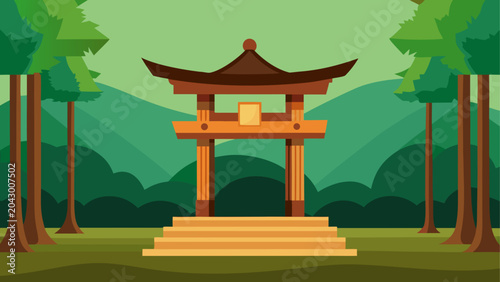 Traditional japanese torii gate in serene forest