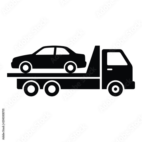 Foto Tow truck carrying a car on its flatbed trailer vehicle transport icon