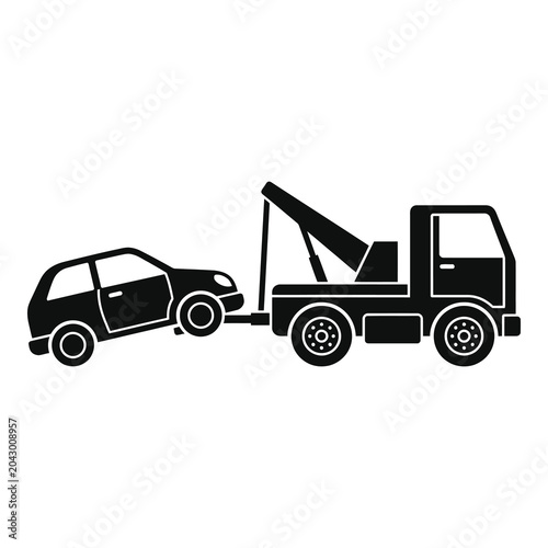 Billede på lærred Tow truck towing a car on a flatbed vehicle rescue icon