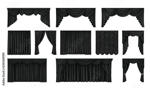 Fotografía Black curtain vector stage background set