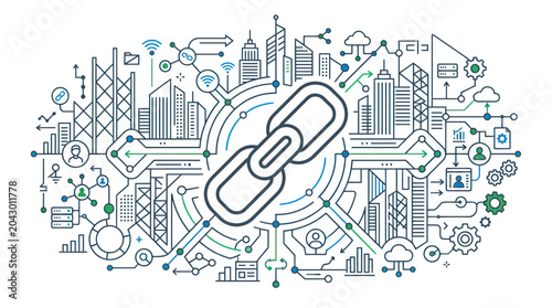 Cuadro en lienzo Blockchain Technology Network Connection Concept, Digital Data Chain Link