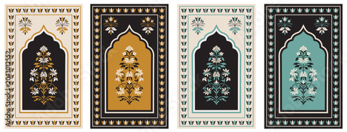 Schilderij op canvas haldi backdrop decor design with Traditional Mughal Floral Motif Illustration
