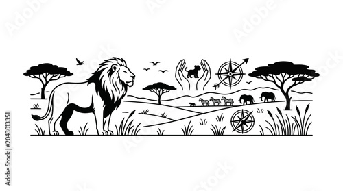 Photography African Safari Wildlife Scene Vector Illustration