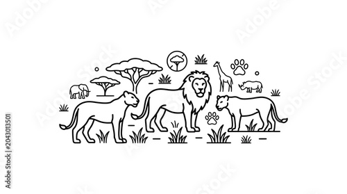 Photography African Wildlife Line Art Illustration