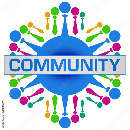 Community Human Icon Circular Colorful Box Horizontal Text Blue 