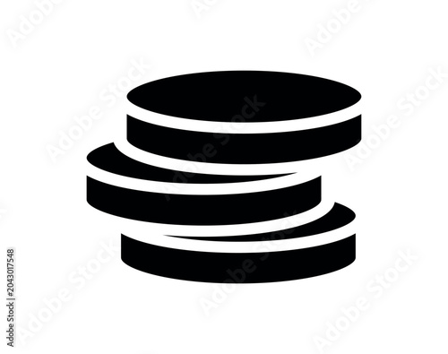 Coin stack silhouette vector icon isolated on white background