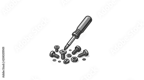 Fotografie Screwdriver and assorted screws and nuts illustration.