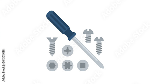Obraz na plátně Screwdriver and assorted screws for repair and construction.