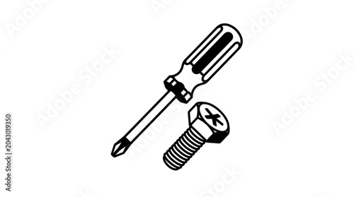 Bilde på lerret Screwdriver and Bolt Illustration.