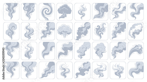 Quadro su tela Collection of stylized smoke and steam wisps, abstract, graphic elements